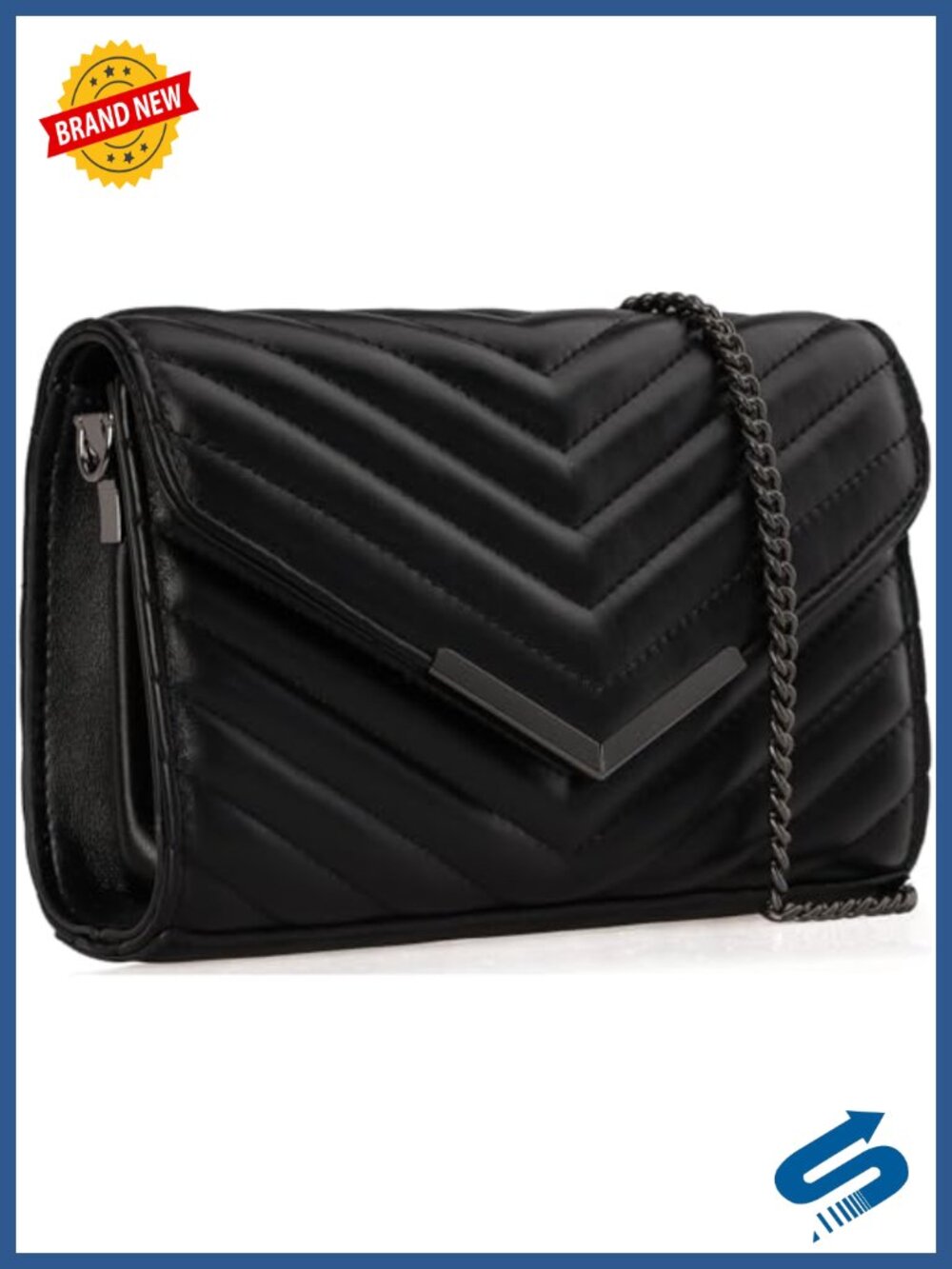 Quilted Vegan Leather Envelope Clutch with Chain Strap